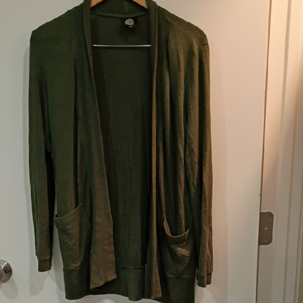 Bobeau Olive Open Front Cardigan